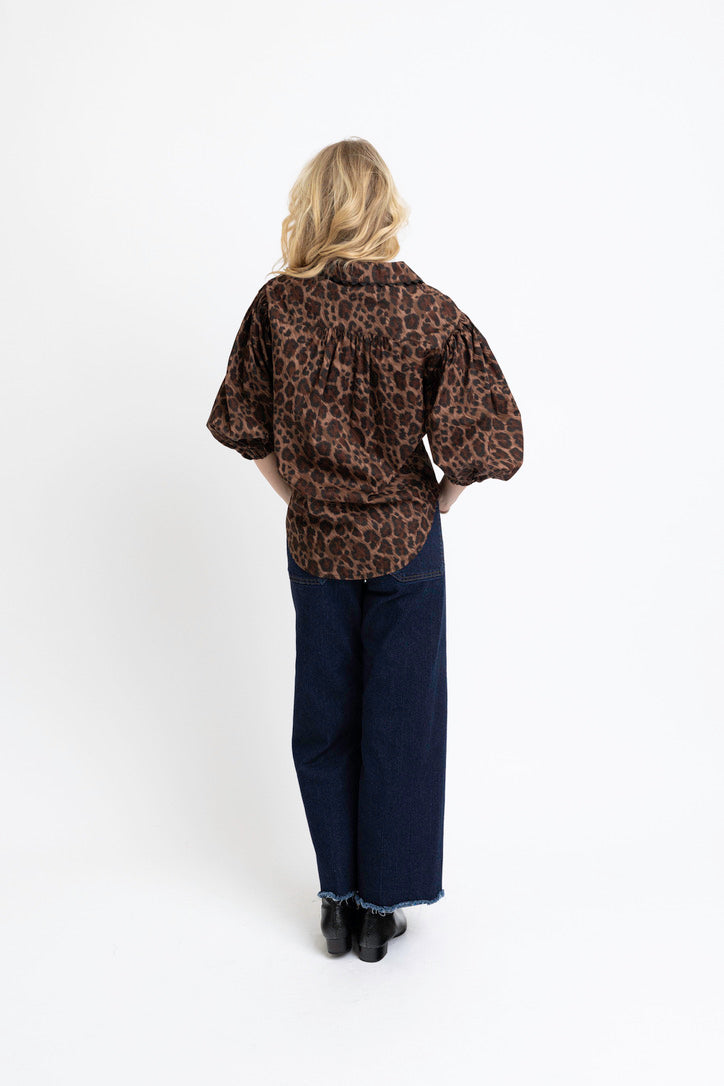 Leopard Poplin Ric Rac Button Top