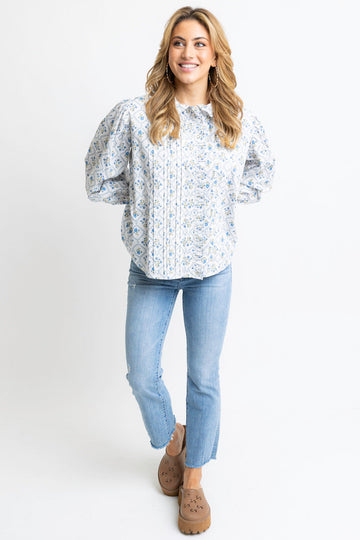 French Floral Pleat Ruffle Top