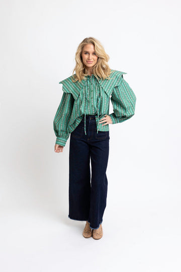 Floral Ditzy Stripe Peter Pan Collar Top