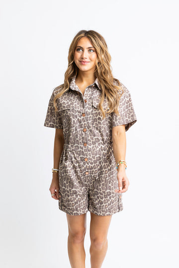 Leopard Denim Utility Romper