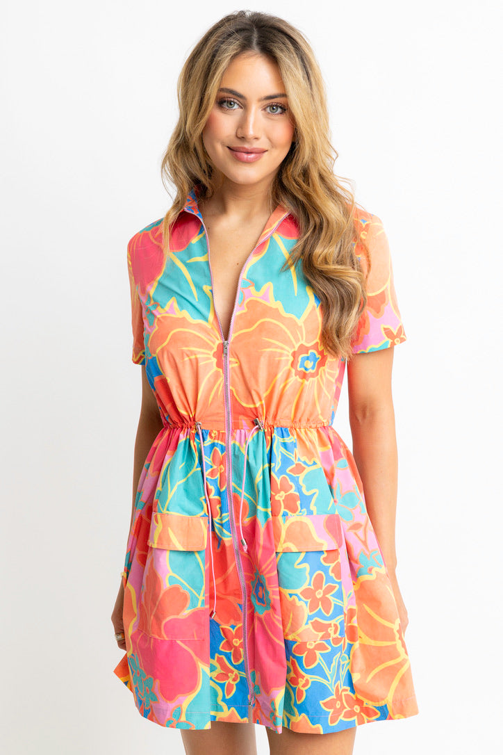 Large Floral Weekend Cinch Waist Dress