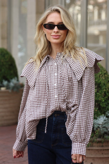 Gingham Poplin Peterpan Collar Top