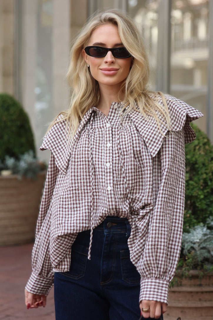 Gingham Poplin Peterpan Collar Top