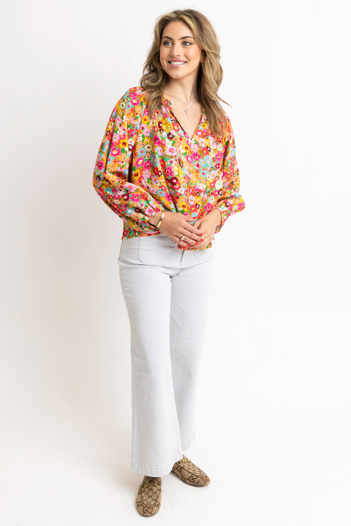 Floral Garden Vneck Rope Trim Top