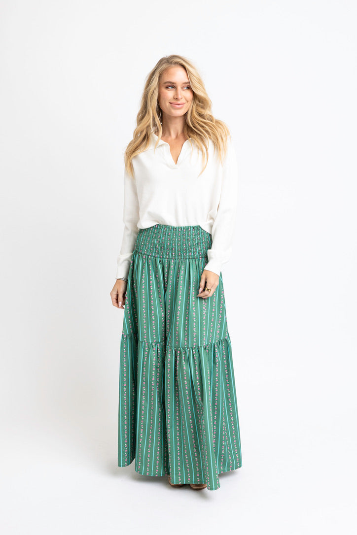 Floral Stripe Tier Smock Maxi Skirt