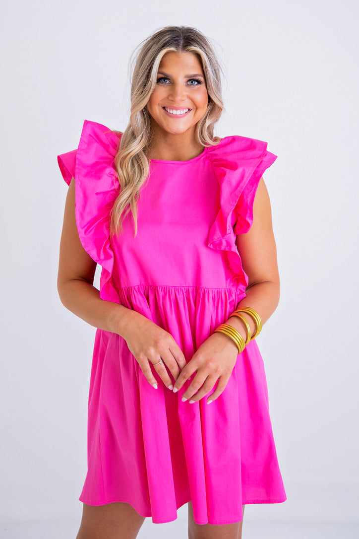 Poplin Ruffle Sleeveless Dress