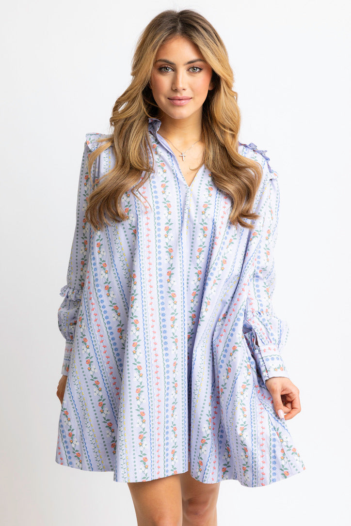 French Floral Vine Ruffle Dress