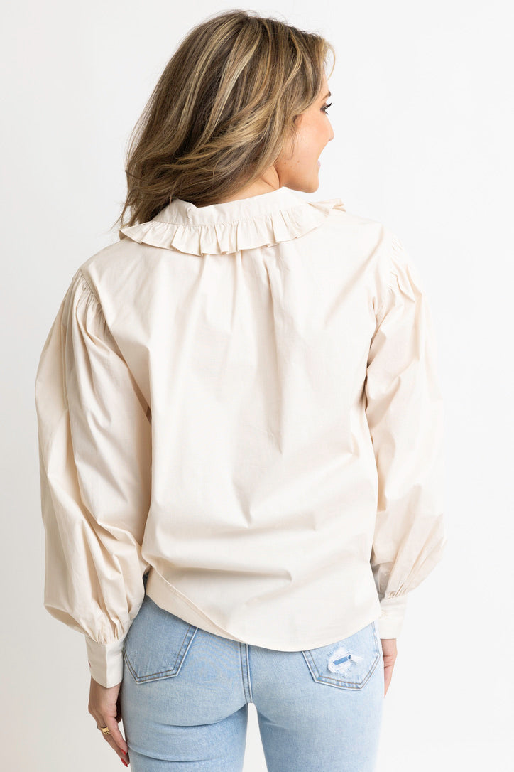 Solid Pleat Ruffle Trim Top