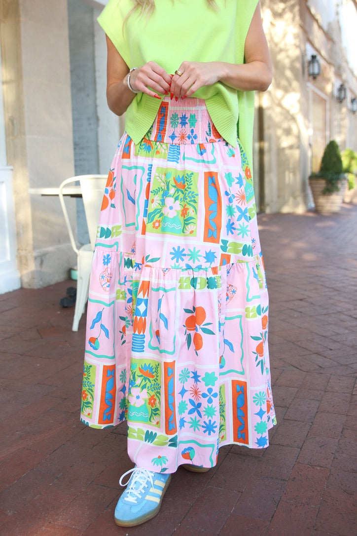 Artist Floral Frame Smock Tier Maxi Skirt