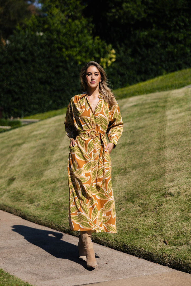 Desert Palm Shirt Dress with Belt