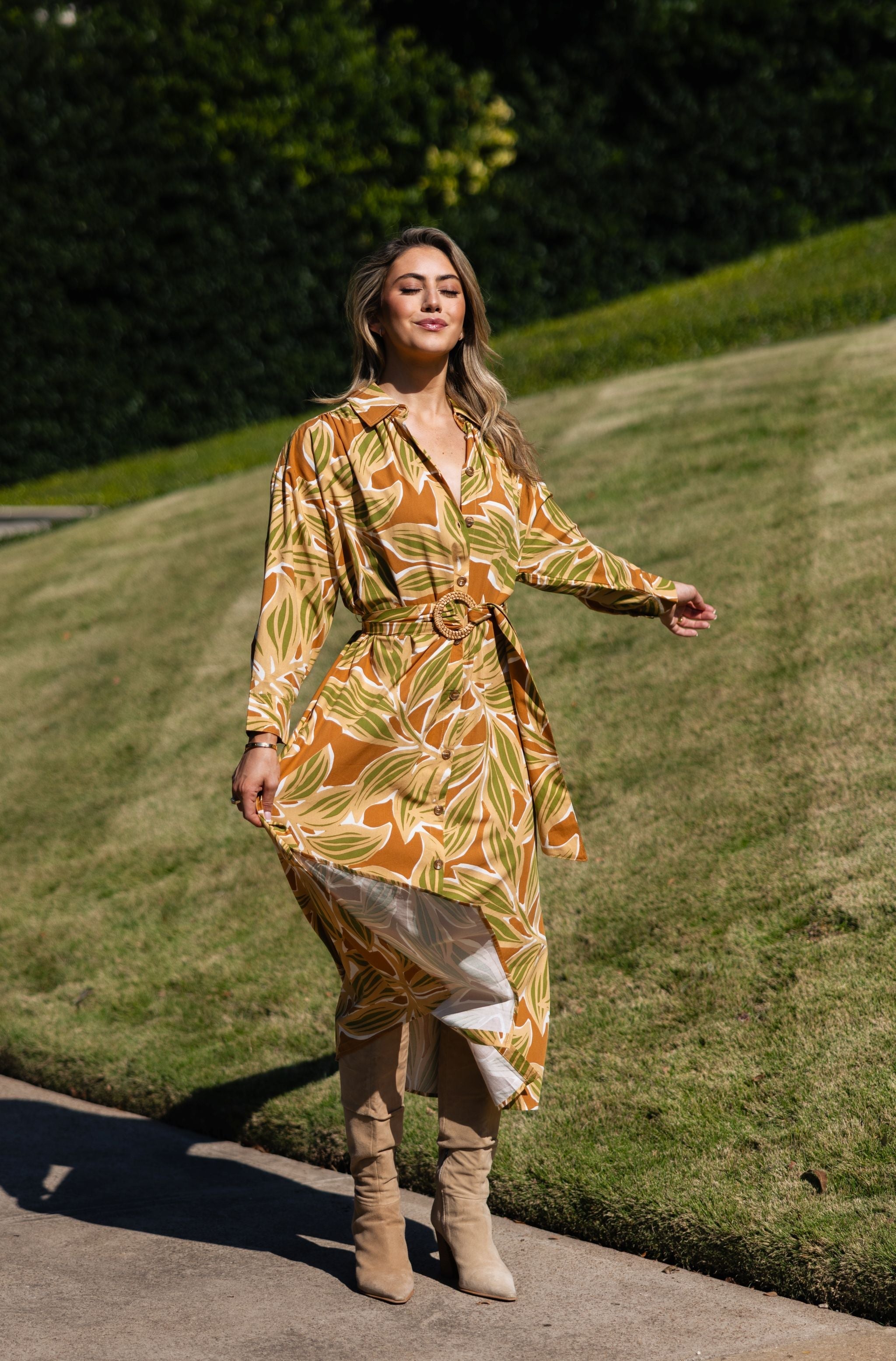 Desert Palm Shirt Dress with Belt