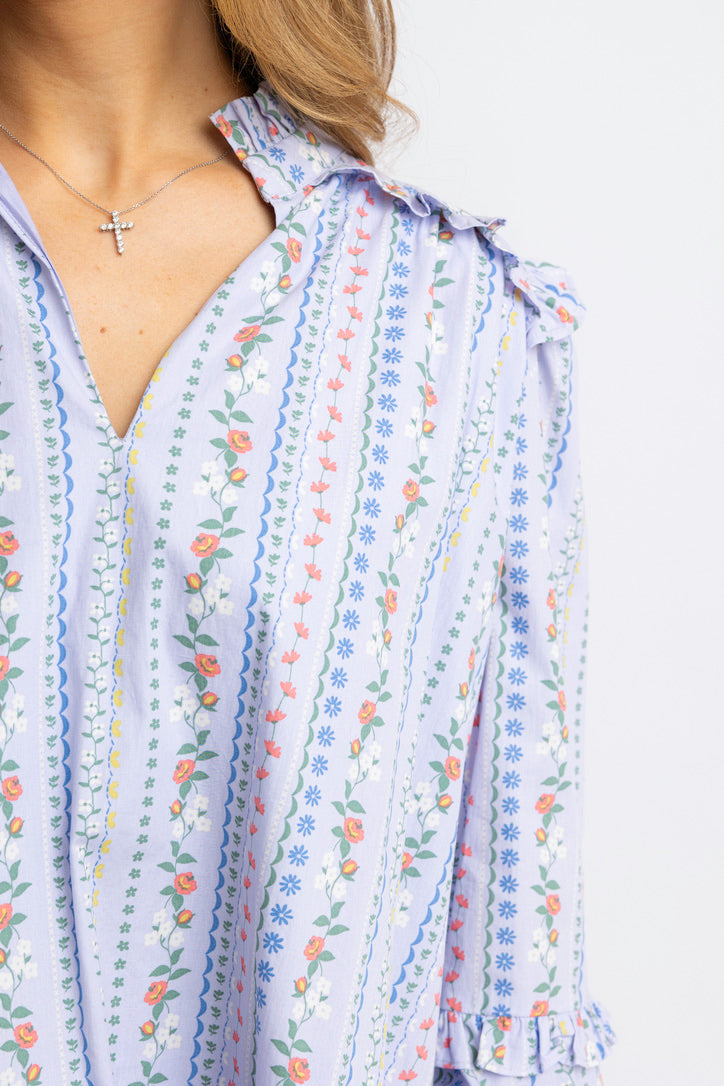 French Floral Vine Ruffle Dress