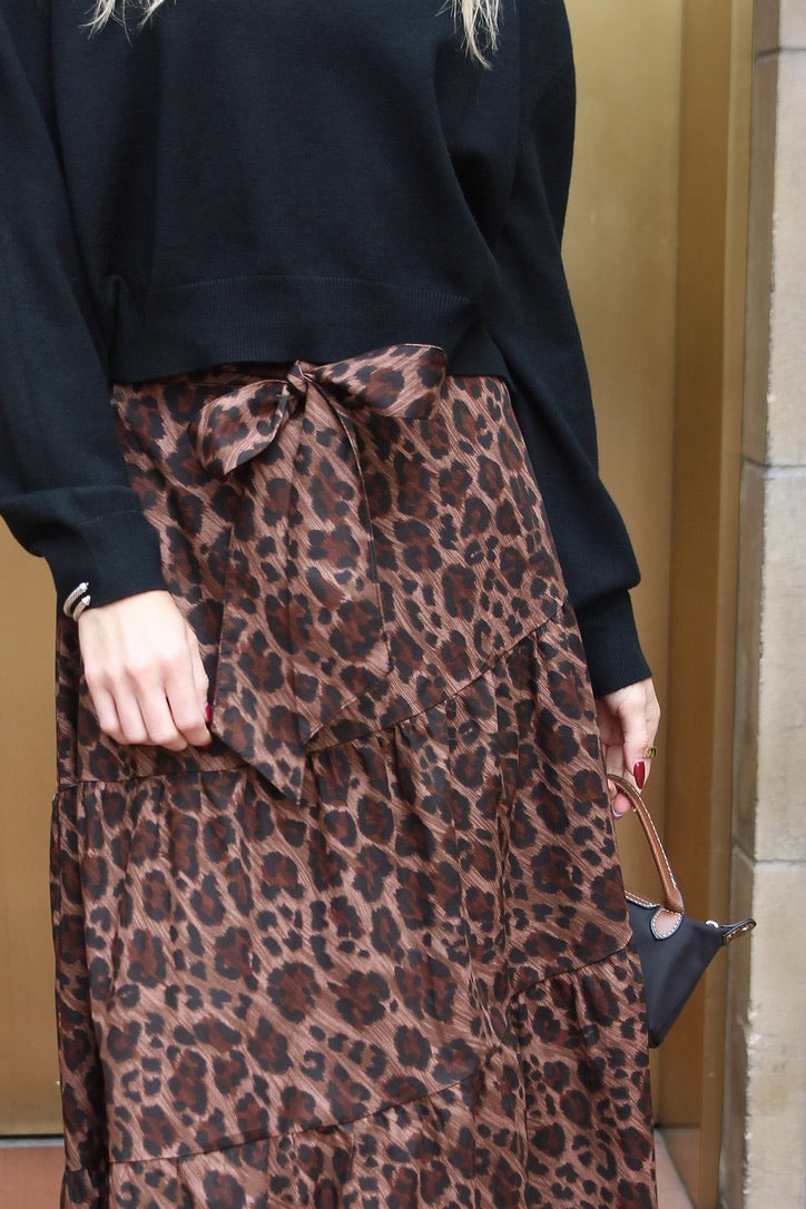 Leopard Tie Maxi Skirt