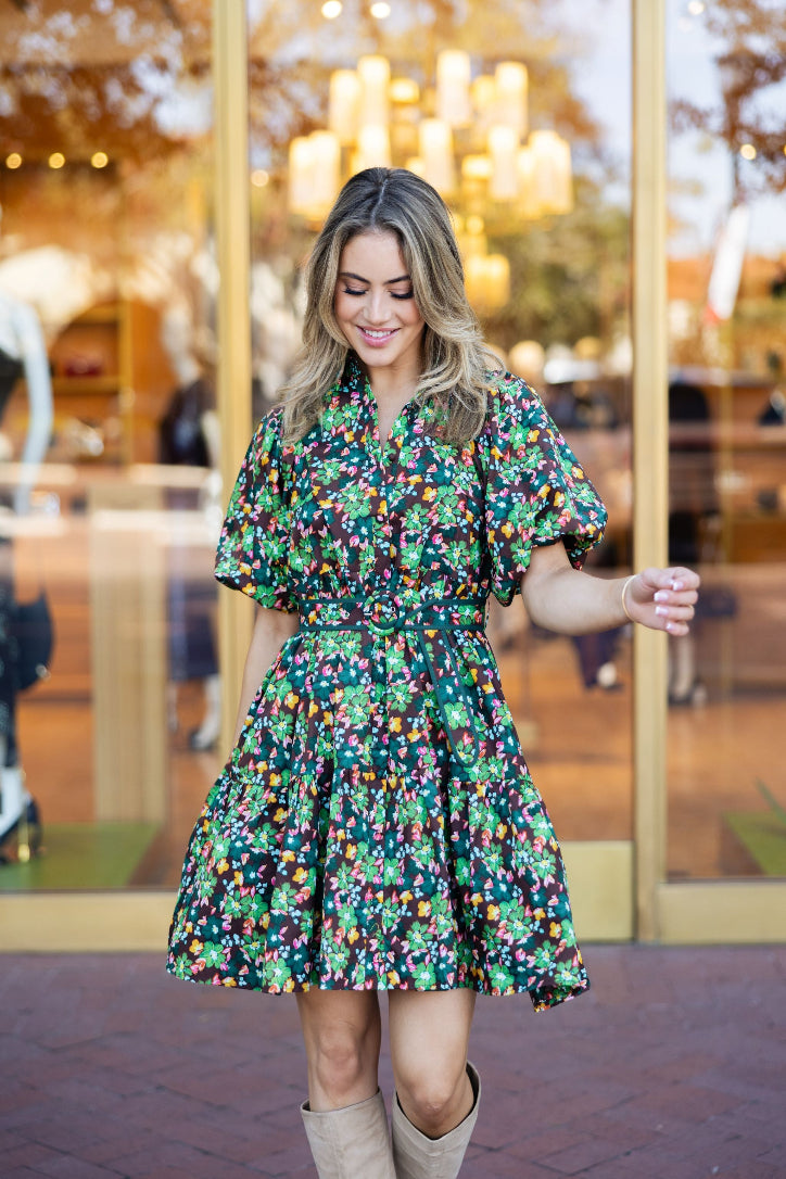 Floral Shirt Dress With Belt