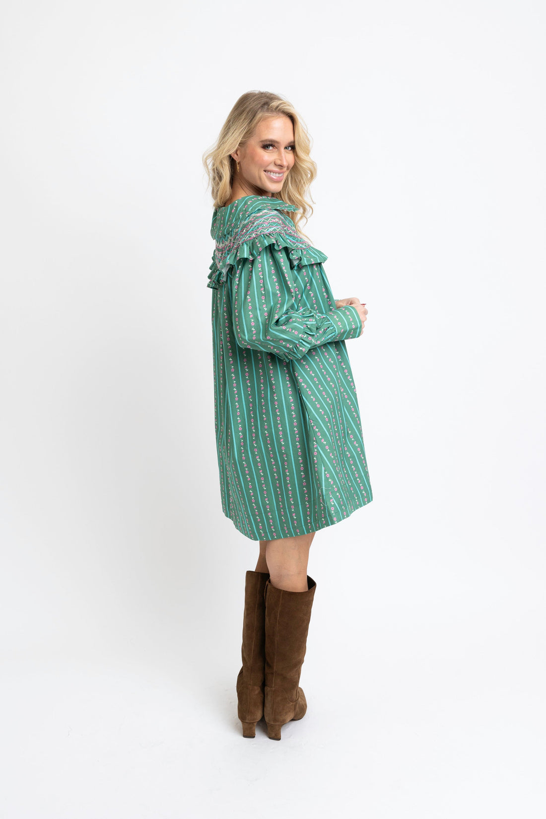 Floral Stripe Peter Pan Dress