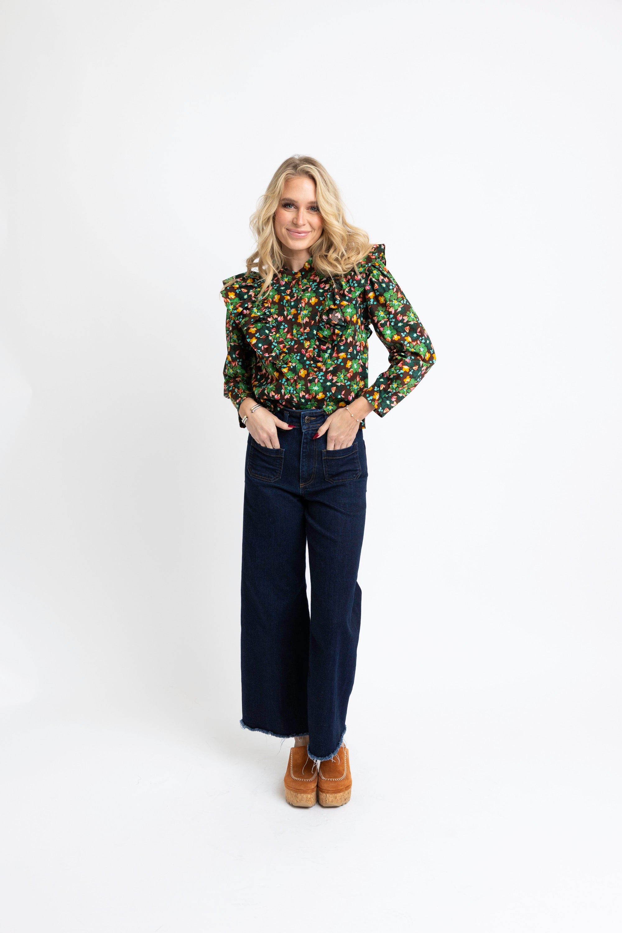 Floral Ruffle Button Up Top