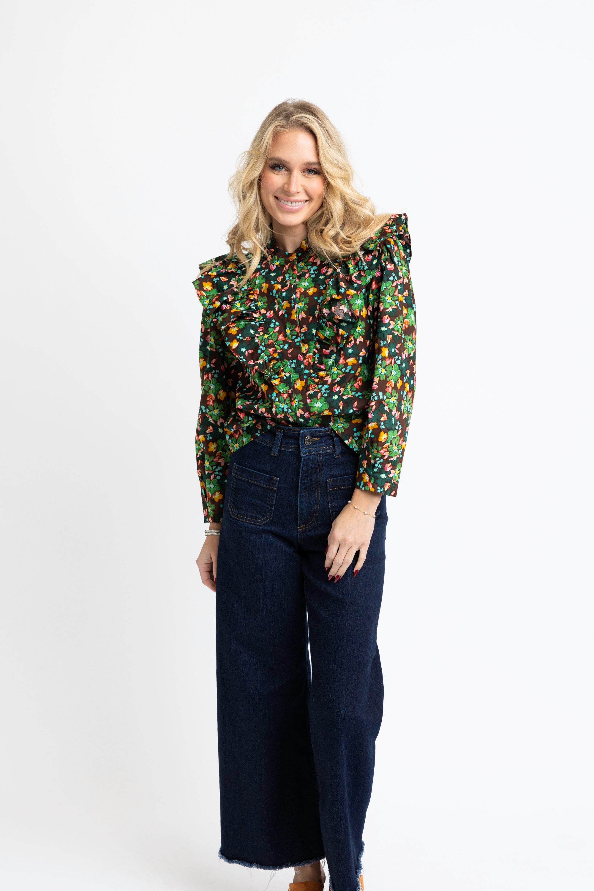 Floral Ruffle Button Up Top