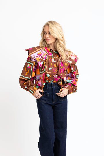 Floral Frame Peter Pan Collar Novelty Top